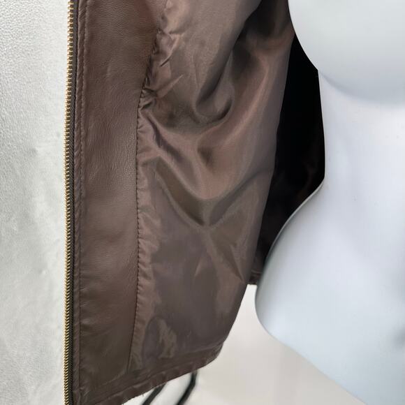 Baccini Jacket Dark Brown Womens M Faux Leather Full Zip Classic Fit Motorcycle - Picture 9 of 9